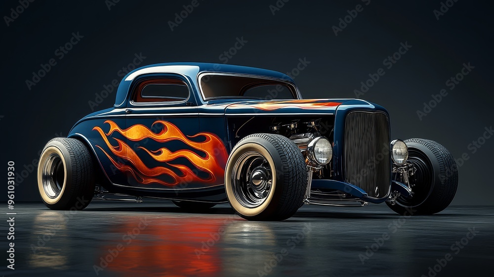Blue Hot Rod with Flames