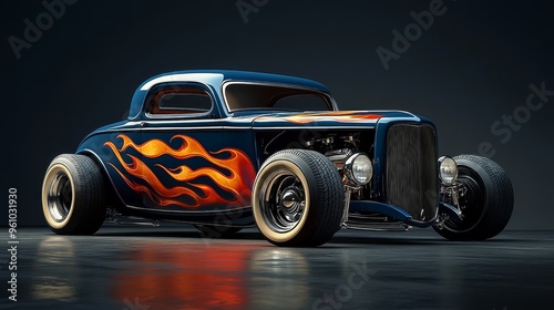 Obraz na płótnie Blue Hot Rod with Flames w salonie