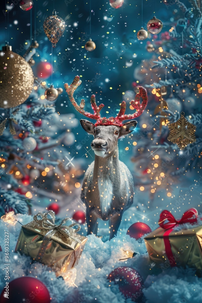 Obraz premium Christmas Reindeer with Gifts and Ornaments