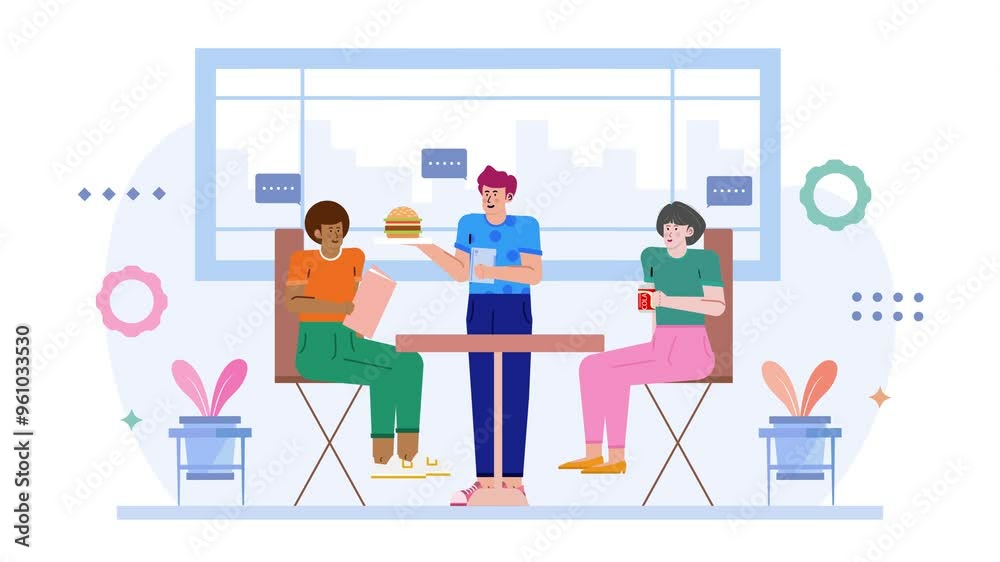 a man serving food to the customers illustration illustration business animated video a man serving food to the customers illustration illustration business animated video