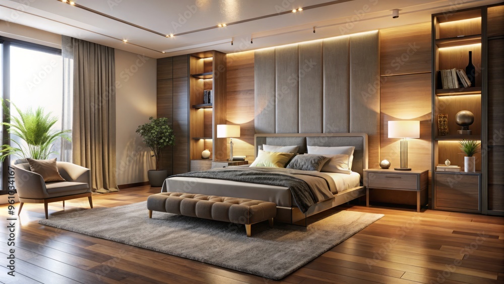 custom made wallpaper toronto digitalModern bedroom furniture arranged in a contemporary Italian-designed space with soft, warm lighting