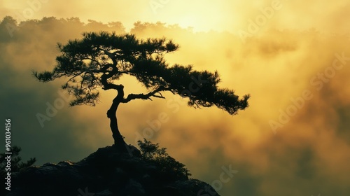 Solitary Tree Silhouette at Sunrise