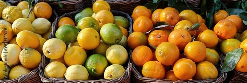 Buying citrus fruits such as lemons, limes, and oranges at a marketplace.