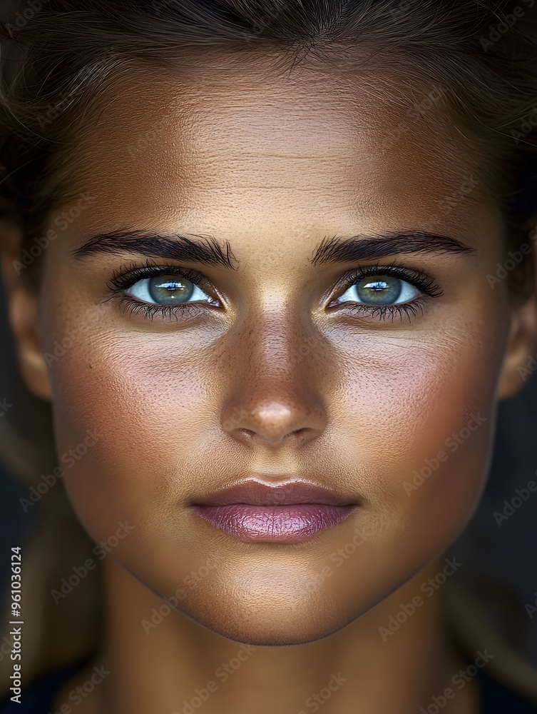 Close up Portrait of a Woman with Blue Eyes and Tan Skin Close up Portrait of a Woman with Blue Eyes and Tan Skin