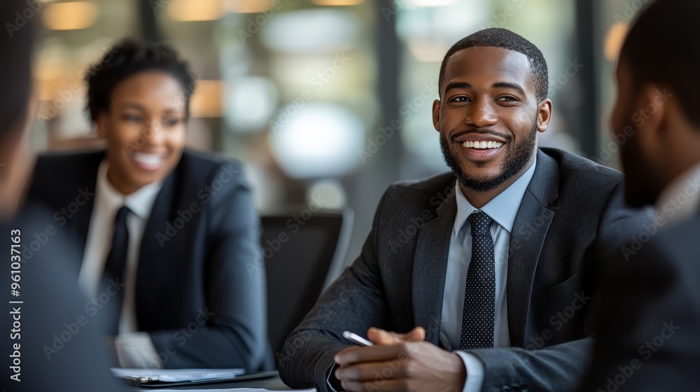 Businessman Smiling During Meeting in Office Businessman Smiling During Meeting in Office