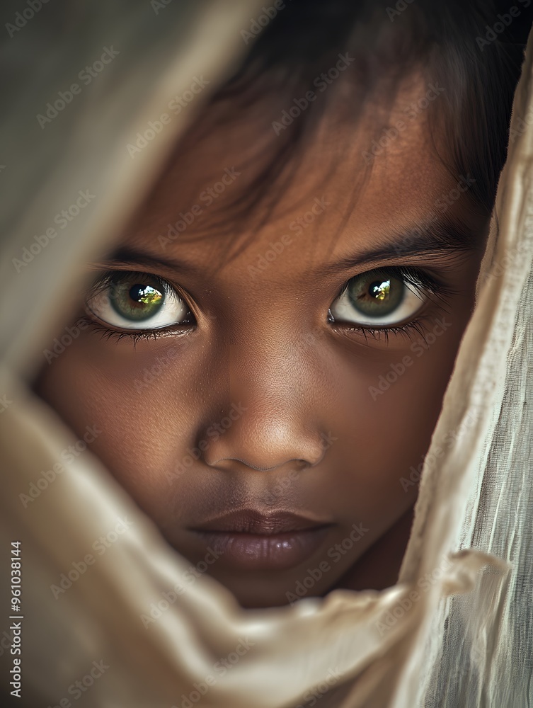 Child s Eyes Peeking Through Fabric