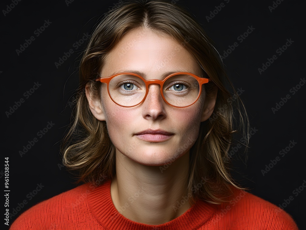 Portrait of a Woman Wearing Red Round Glasses Portrait of a Woman Wearing Red Round Glasses