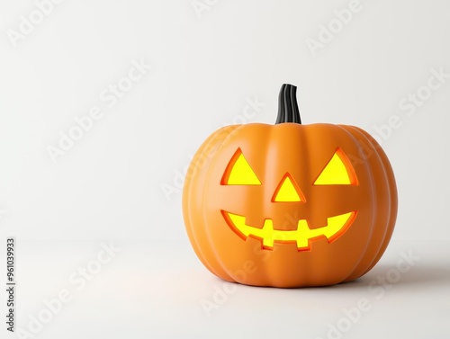 Detailed jack-o'-lantern with glowing light, eerie Halloween symbol, on white background