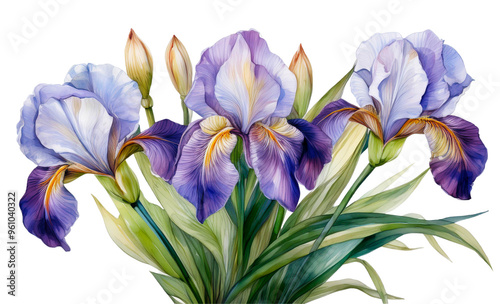 transparent Iris watercolor painting 