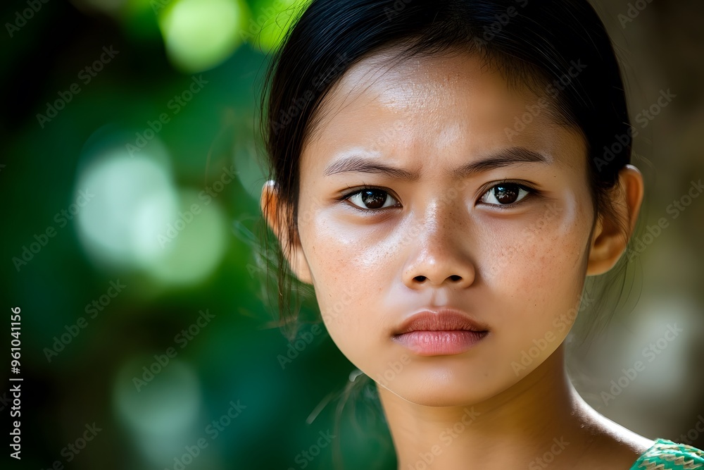 Closeup Portrait of Young Asian Woman with Serious Expression Closeup Portrait of Young Asian Woman with Serious Expression