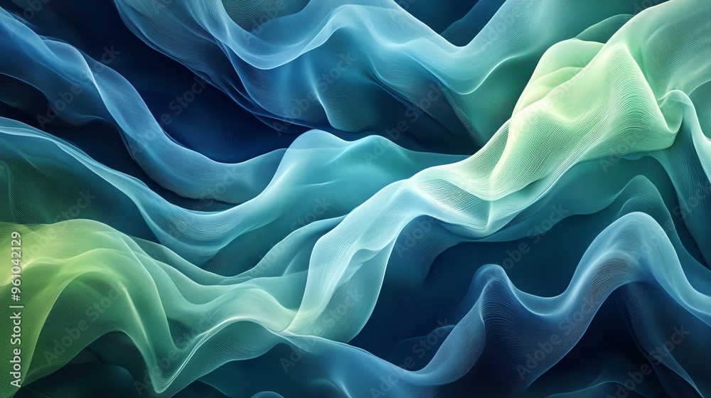 Obraz premium Abstract green and blue flowing fabric.