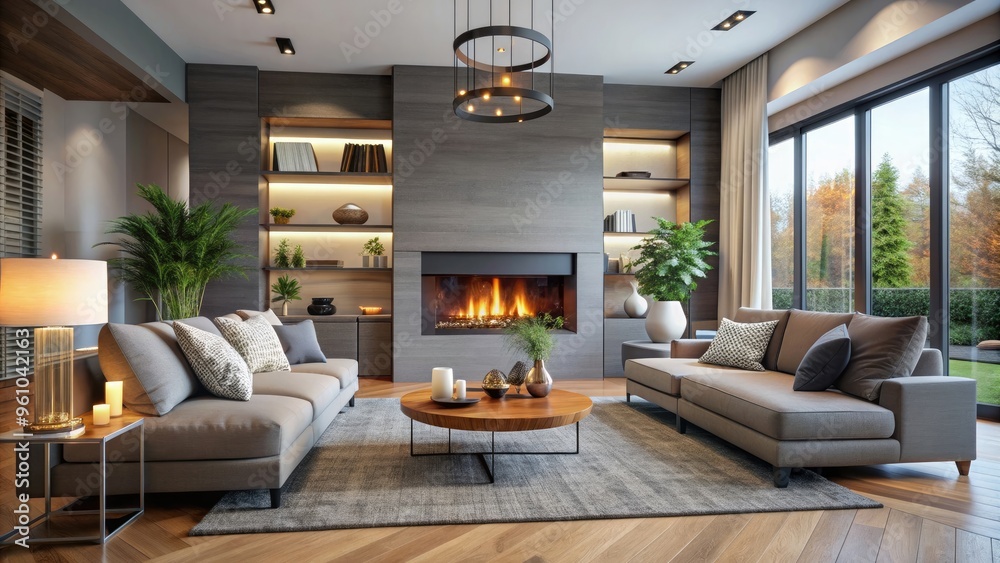 Modern living room with a cozy fireplace and stylish decor, modern, living room, fireplace, cozy, stylish, home Modern living room with a cozy fireplace and stylish decor, modern, living room, fireplace, cozy, stylish, home