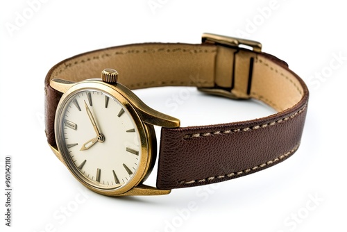 Wallpaper Mural A vintage watch with a brown leather strap, showcasing timeless elegance and functionality. Torontodigital.ca