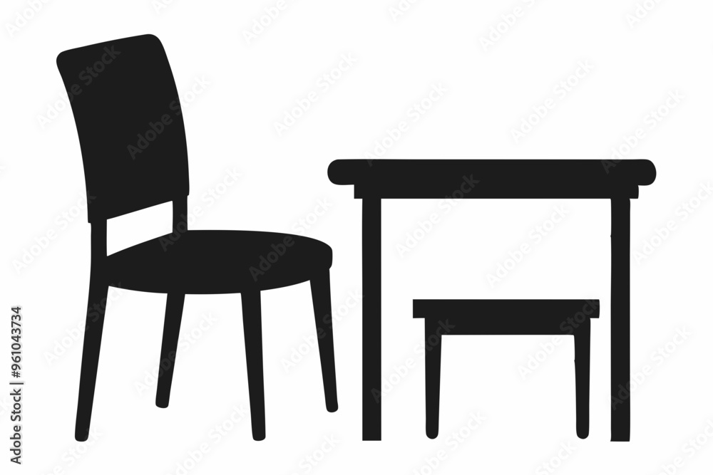 Chair and table silhouette, black table and chair icon vector Chair and table silhouette, black table and chair icon vector