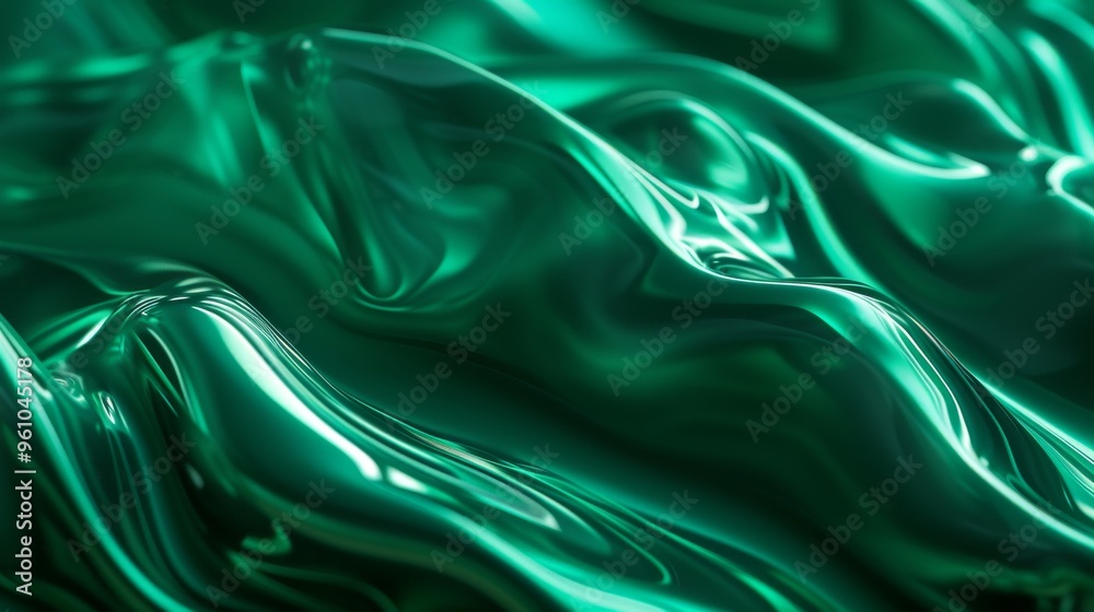 Obraz premium Abstract waves of emerald green liquid create a mesmerizing and fluid pattern. The rich, glossy texture and dynamic flow make this image perfect for concepts related to luxury, elegance, and modern