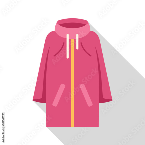 Pink winter jacket protecting from cold with long sleeves, zipper and pockets, modern outerwear garment