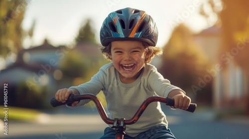 Child tumbles off a bicycle, bursts into laughter, highlighting the fun of the fall, close-up, vibrant, double exposure, suburban neighborhood backdrop