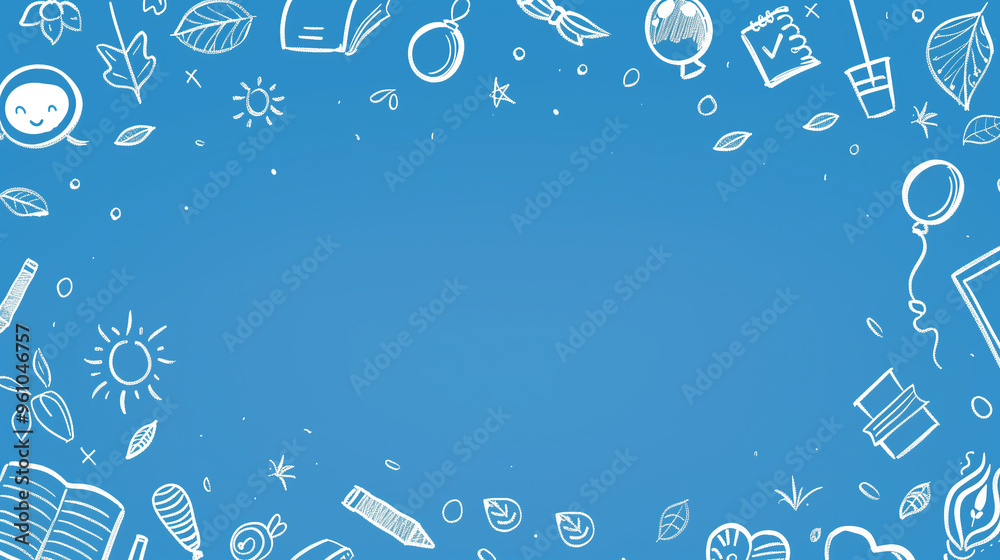 Blue Background with Hand-Drawn Educational Doodles Blue Background with Hand-Drawn Educational Doodles