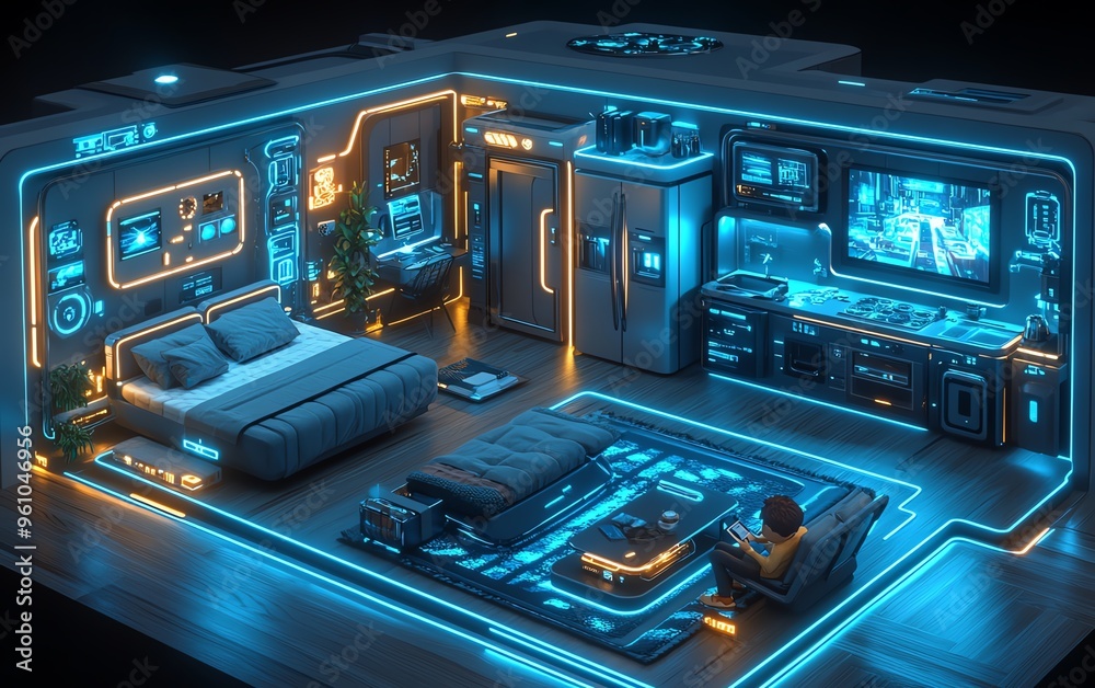 futuristic smart home interior with sofa futuristic smart home interior with sofa