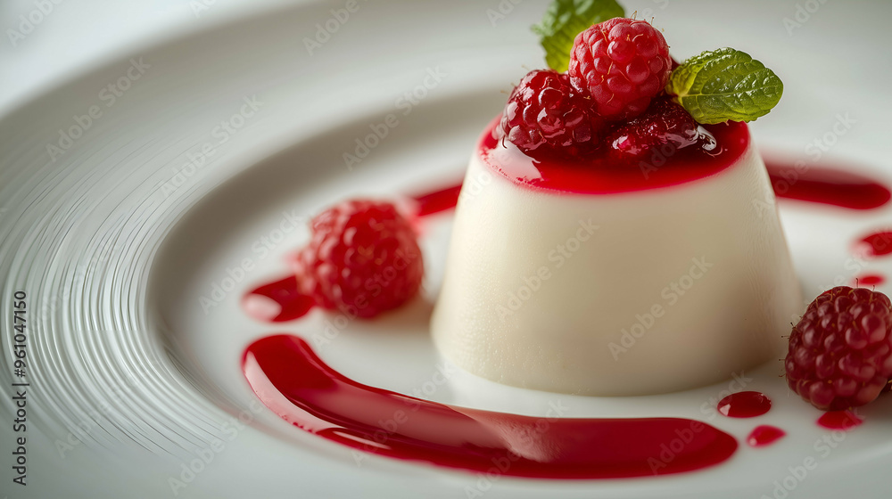 Elegant Panna Cotta with Raspberry Sauce and Fresh Berries Elegant Panna Cotta with Raspberry Sauce and Fresh Berries