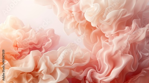 A serene abstract image featuring soft peach and pink waves that mimic the appearance of flowing fabric. The delicate color palette and gentle curves evoke a sense of calm and elegance, perfect for