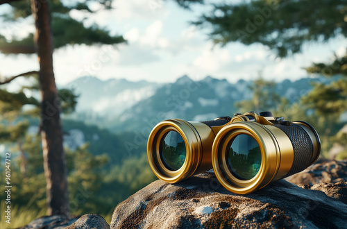 Adventurous Amber Gold Binoculars with Exploring Tools: Ready for Discovery photo