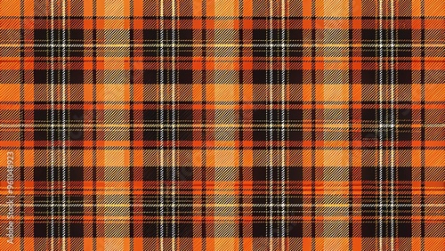 Trendy 50s style tartan fabric in black and orange with plaid pattern