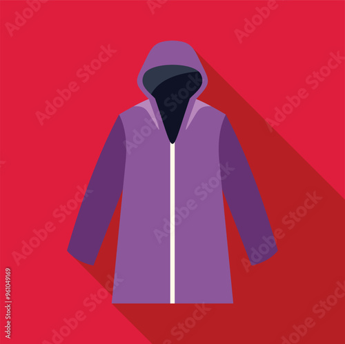 Purple raincoat with zipper and hood is perfect for illustrating online shops, applications and websites
