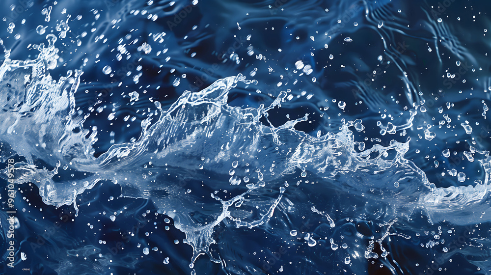 Artistic Depiction of Dynamic Water Splashes Against a Deep Blue Backdrop, Capturing Motion with Fine Droplets Sparkling in Light and Highlighting Texture and Detail in High Definition Artistic Depiction of Dynamic Water Splashes Against a Deep Blue Backdrop, Capturing Motion with Fine Droplets Sparkling in Light and Highlighting Texture and Detail in High Definition