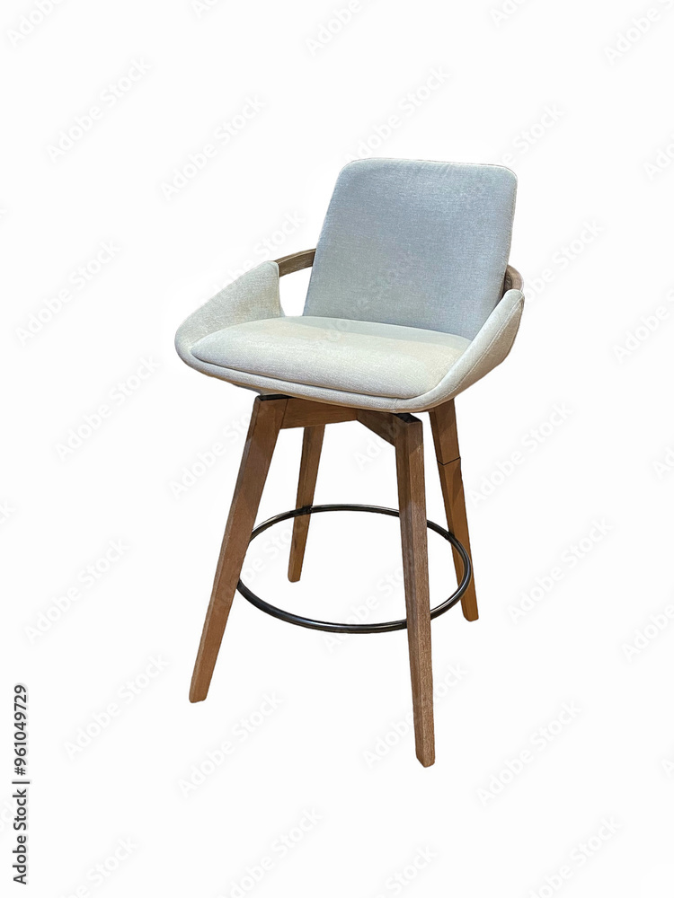 Modern white chair with wooden legs on white background Modern white chair with wooden legs on white background