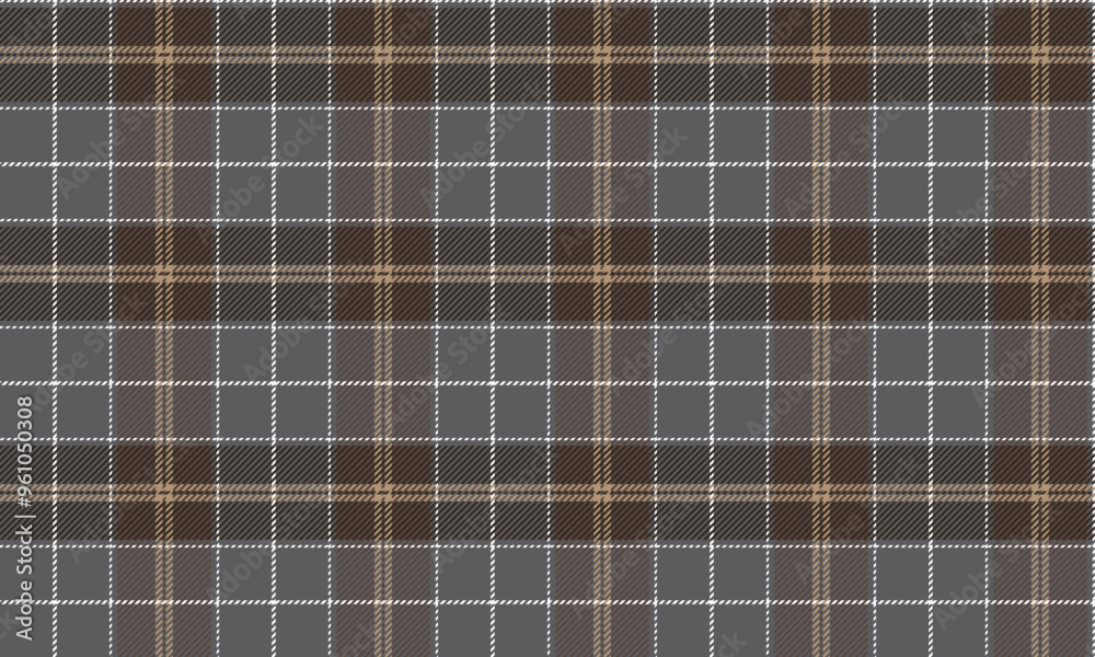 Plaid fabric pattern, grey, brown, white, seamless for textile and design clothes skirt pants apron tablecloth blanket or decoration. Vector illustration.