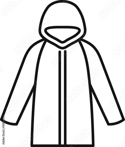 Simple icon of a waterproof jacket with a hood, perfect for outdoor activities and rainy weather