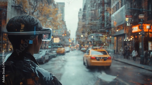 Man Navigates Smart City in AR Headset