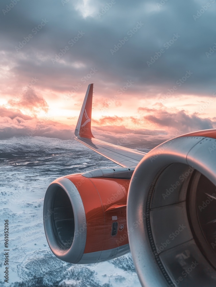 Airplane Wing with a View of Clouds. Airplane Wing with a View of Clouds.