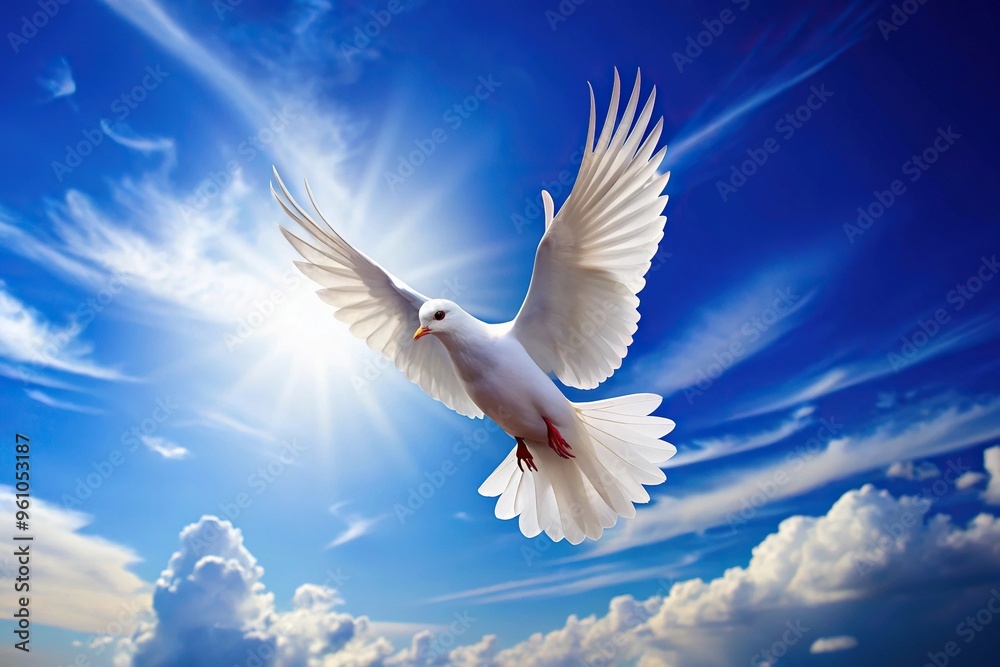 A white dove flying in the sky symbolizing peace and freedom A white dove flying in the sky symbolizing peace and freedom