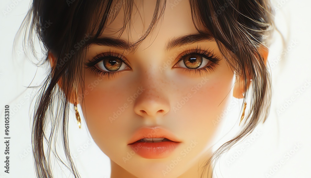 portrait of a girl with a big forehead, realistic style, detailed facial features portrait of a girl with a big forehead, realistic style, detailed facial features