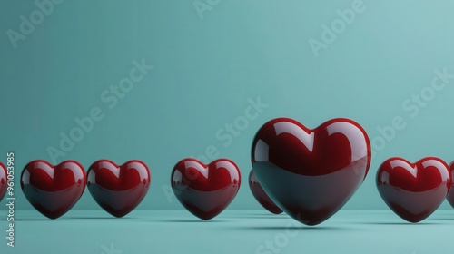 Heart-shaped nodes in a digital network, symbolizing the emotional connections between people, 3D illustration