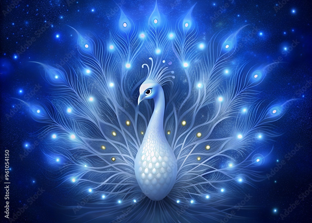 Fototapeta premium Diwali greeting card background with a white peacock