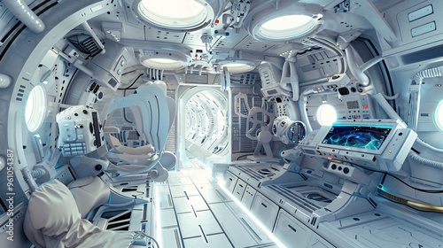 3D model of a detailed spacecraft interior with advanced technology