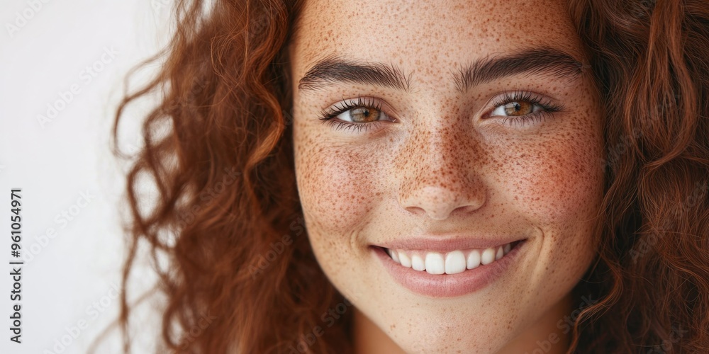 Smiling Woman with Freckles and Curly Hair Smiling Woman with Freckles and Curly Hair