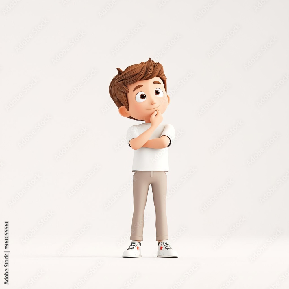 Cartoon boy thinking, looking up with a thoughtful expression. Cartoon boy thinking, looking up with a thoughtful expression.