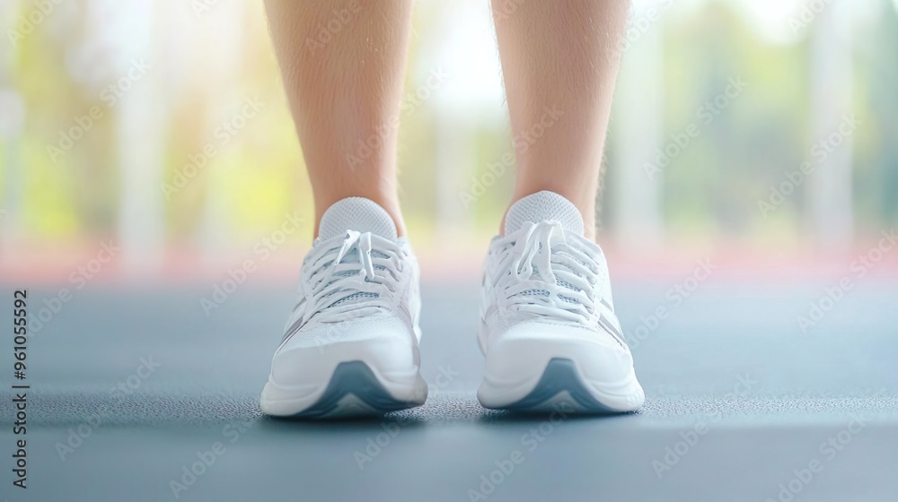 Yellow dumbbell on a gym floor with a window background Yellow dumbbell on a gym floor with a window background