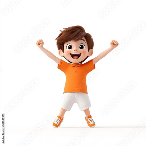 Happy cartoon boy jumping with joy and excitement.