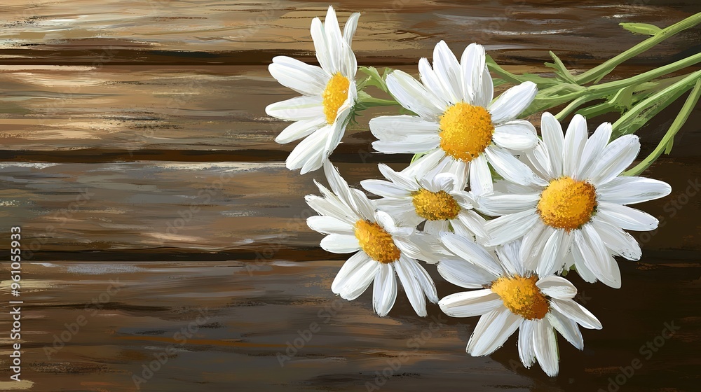 Obraz premium Hand-Painted Realistic White Daisy Bouquet, Capturing the Natural Beauty and Delicate Details of Each Flower. Ideal for Floral Art Enthusiasts and Home Decor