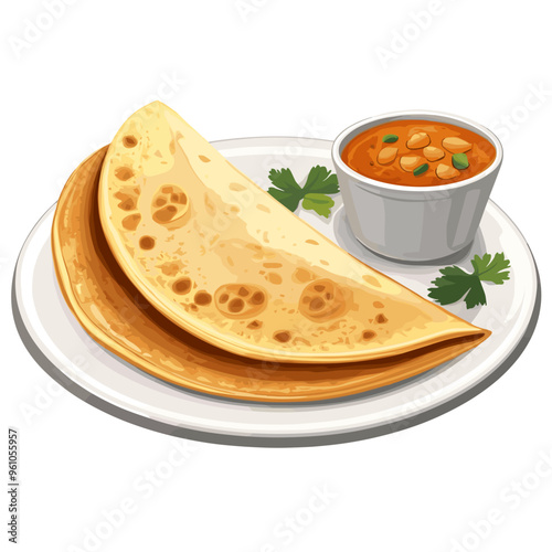 Indian Dosa with Chutney Illustration