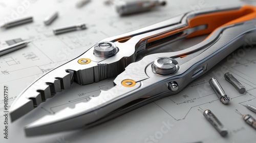 Wallpaper Mural Detailed technical illustration of pliers with an emphasis on jaw alignment, using color overlays to highlight critical components Torontodigital.ca