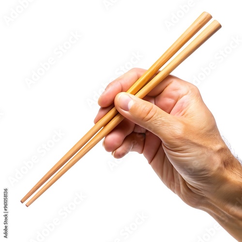 Hand holding wooden chopsticks