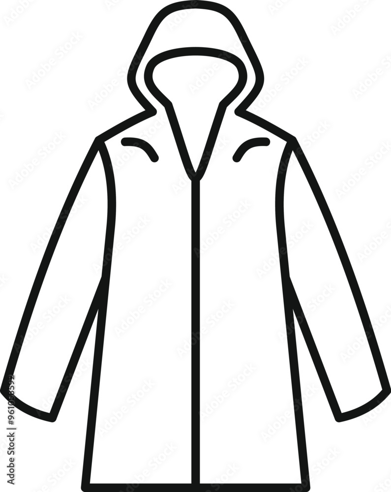 Simple line icon of a raincoat with a hood, perfect for illustrations about rainy weather, outerwear, or fashion Simple line icon of a raincoat with a hood, perfect for illustrations about rainy weather, outerwear, or fashion