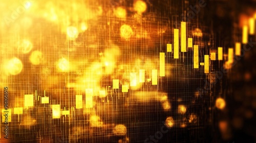 Golden financial growth chart with glowing bars, representing prosperity and investment opportunities in a dynamic market.