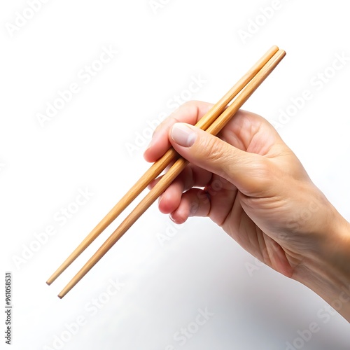 Hand holding wooden chopsticks